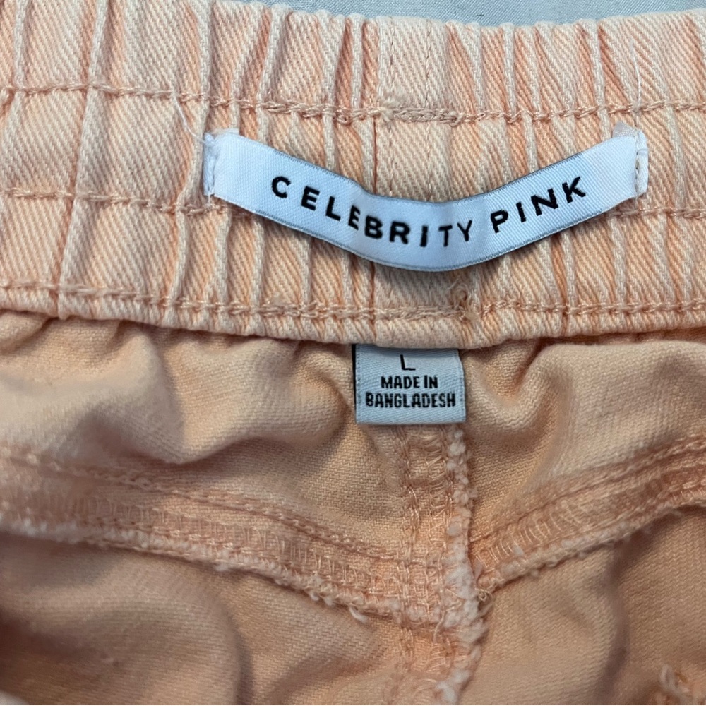Celebrity Pink Peach Drawstring Frayed-Hem Athletic Shorts - Picture 2 of 2